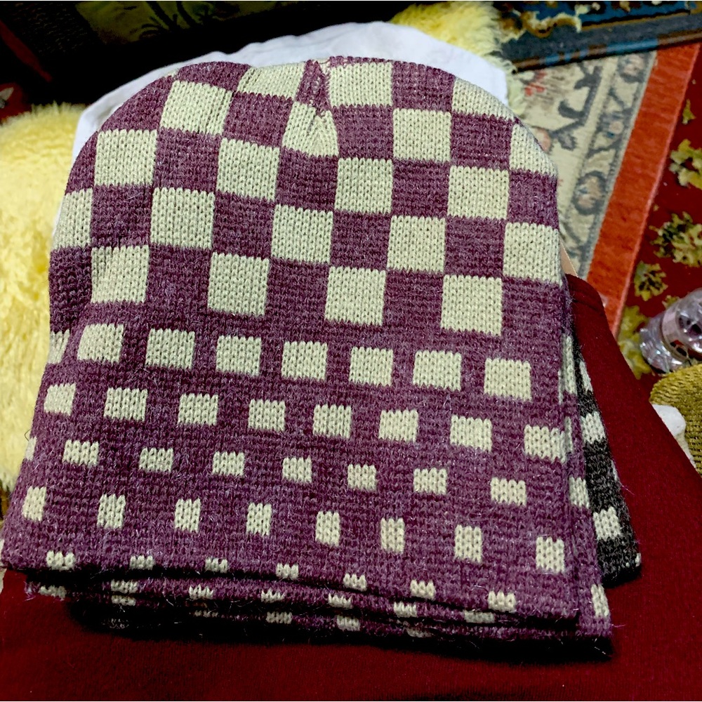 Burgundy & Gray Pattern Beanie